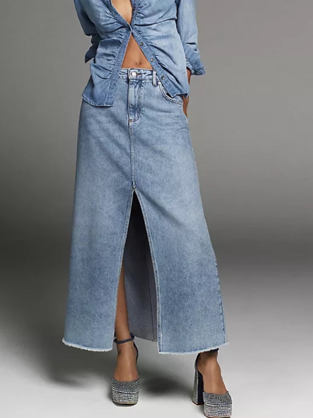 Pilcro The Madi Front-Slit Denim Skirt Blue US 10